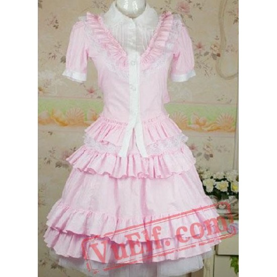 Cotton Pink Sweet Lolita Blouse And Skirt