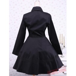 Black Cotton Turndown Collar Buttons Gothic Lolita Dress