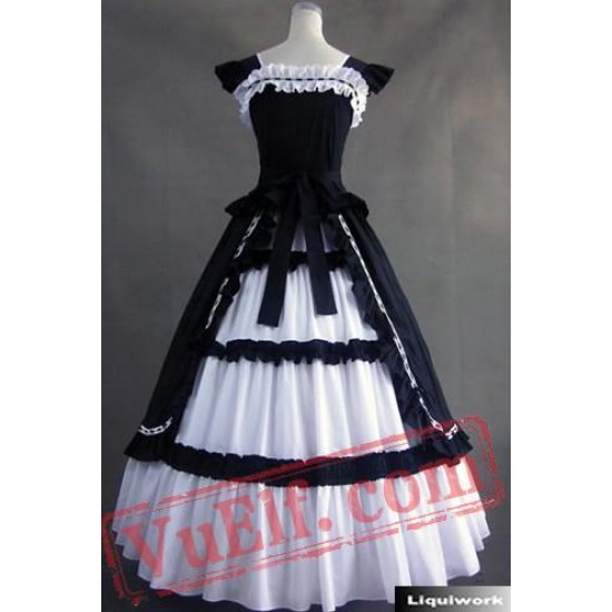 White Black Victorian Gothic Lolita Wedding Prom Dress