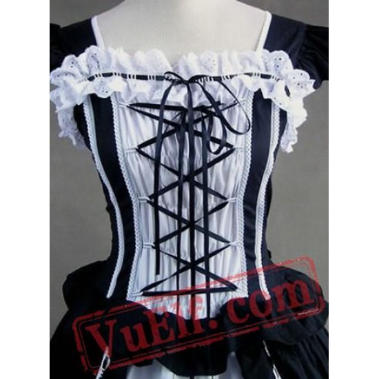 White Black Victorian Gothic Lolita Wedding Prom Dress