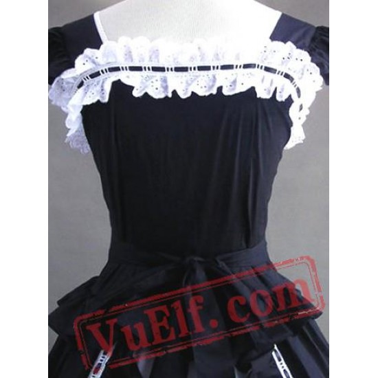 White Black Victorian Gothic Lolita Wedding Prom Dress