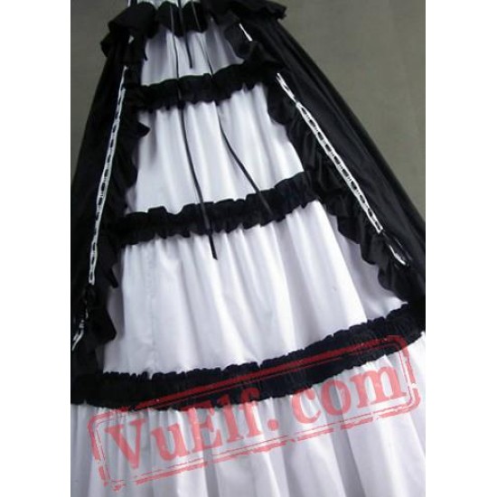 White Black Victorian Gothic Lolita Wedding Prom Dress