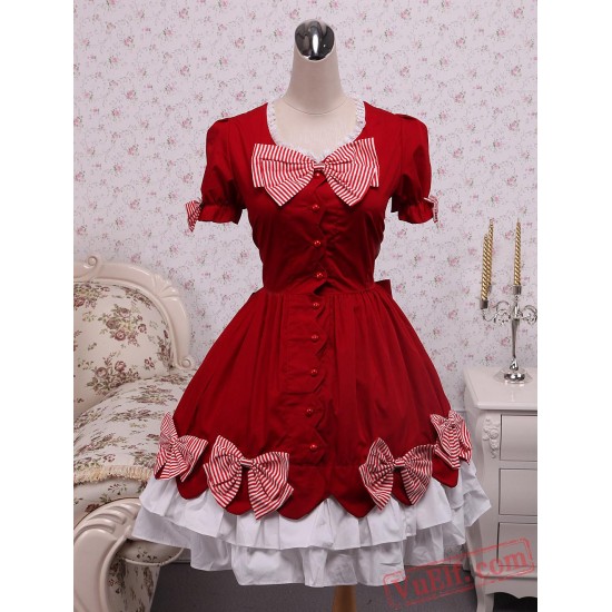 Cotton Red Bow Classic Lolita Dress