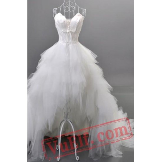 White Feather Gothic Fairy Tea Length Wedding Dress