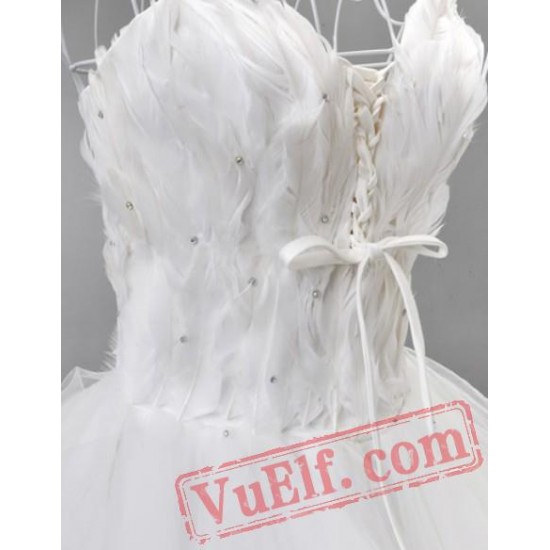 White Feather Gothic Fairy Tea Length Wedding Dress White Feather Gothic Fairy Tea Length Wedding Dress