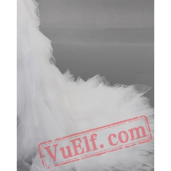 White Feather Gothic Fairy Tea Length Wedding Dress