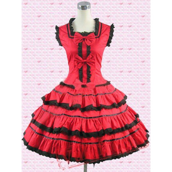 Cotton Red Multi Tiers Sweet Lolita Dress