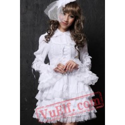 White Gothic Lolita Long Sleeve Short Prom Wedding Dress