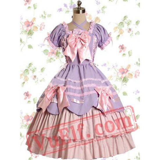 Light Purple And Pink Cotton Bandage Ruffle Bow Sweet Lolita Dre