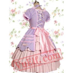 Light Purple And Pink Cotton Bandage Ruffle Bow Sweet Lolita Dre