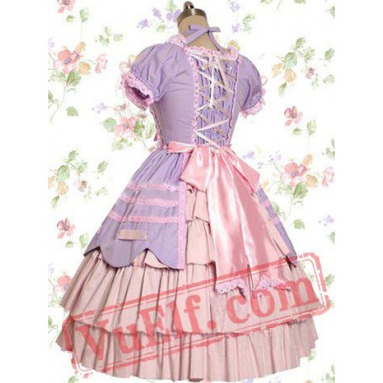 Light Purple And Pink Cotton Bandage Ruffle Bow Sweet Lolita Dre