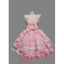 Lovely Pink Bow Multi layer Cotton Sweet Lolita Dress