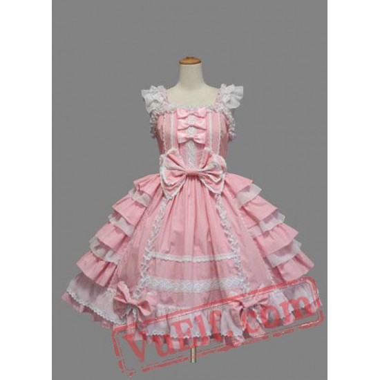 Lovely Pink Bow Multi layer Cotton Sweet Lolita Dress