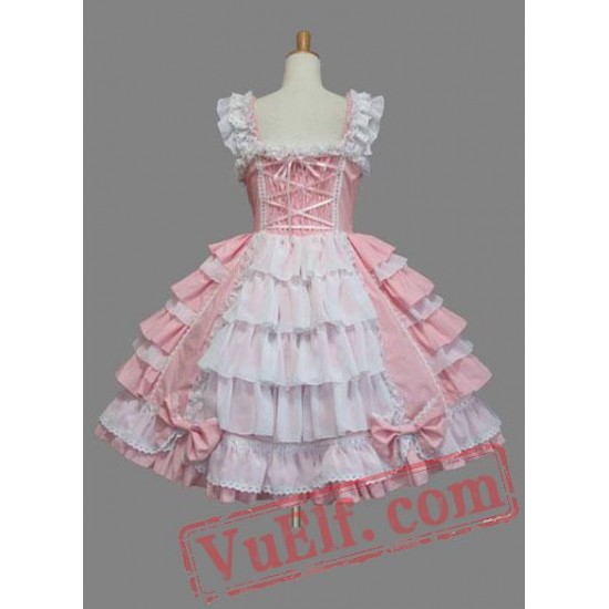 Lovely Pink Bow Multi layer Cotton Sweet Lolita Dress