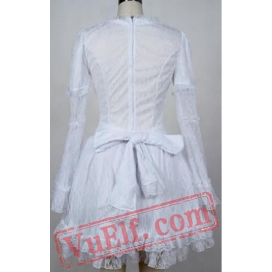 White Lace Short Gothic Wedding Bridal Prom Dress