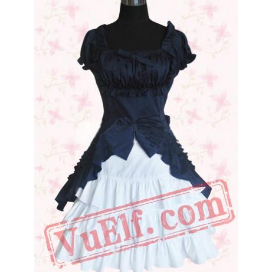 Navy And White Short Sleeves Cotton Sweet Lolita Dress