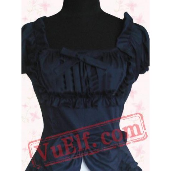 Navy And White Short Sleeves Cotton Sweet Lolita Dress