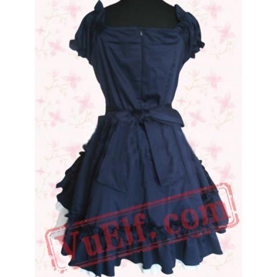 Navy And White Short Sleeves Cotton Sweet Lolita Dress