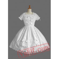 Pure White Lace Bow Cotton Lolita Dress