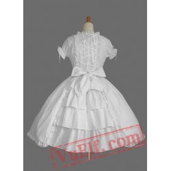 Pure White Lace Bow Cotton Lolita Dress