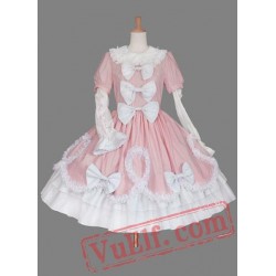 Pink and White Bow Cotton Sweet Lolita Dress