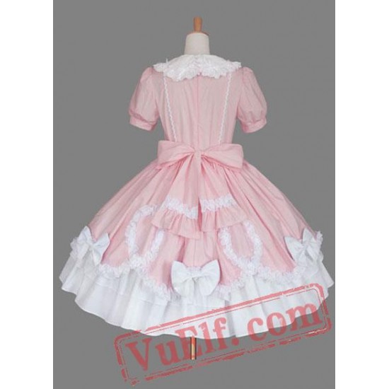 Pink and White Bow Cotton Sweet Lolita Dress