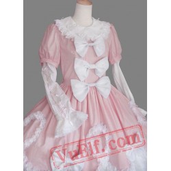 Pink and White Bow Cotton Sweet Lolita Dress