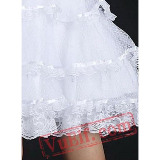 White Lace Spaghetti Tiered Gothic Wedding Dress