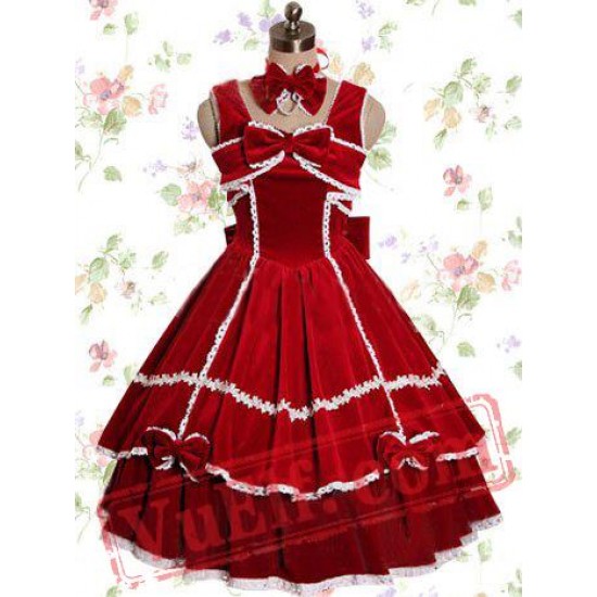 Red Cotton Sleeveless Bows Sweet Lolita Dress