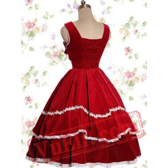 Red Cotton Sleeveless Bows Sweet Lolita Dress