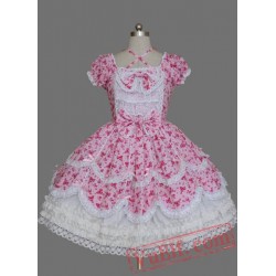 Pink Bow Short Sleeves Cotton Sweet Lolita Dress