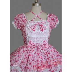 Pink Bow Short Sleeves Cotton Sweet Lolita Dress