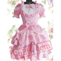 Sweet Pink Bow Short Sleeves Scalloped Cotton Lolita Dress