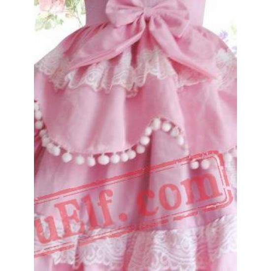 Sweet Pink Bow Short Sleeves Scalloped Cotton Lolita Dress