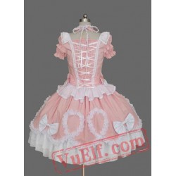 Pink Puff Sleeves Cotton Sweet Lolita Dress