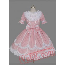 Pink Short Sleeves Bow Cotton Sweet Lolita Dress