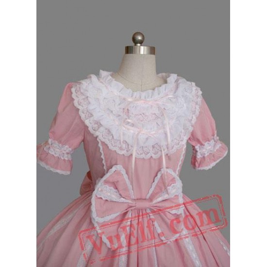 Pink Short Sleeves Bow Cotton Sweet Lolita Dress