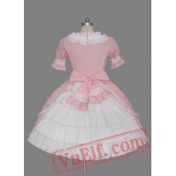 Pink Short Sleeves Bow Cotton Sweet Lolita Dress