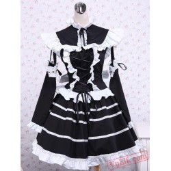 Black Cotton Bandage Striped Gothic Lolita Dress