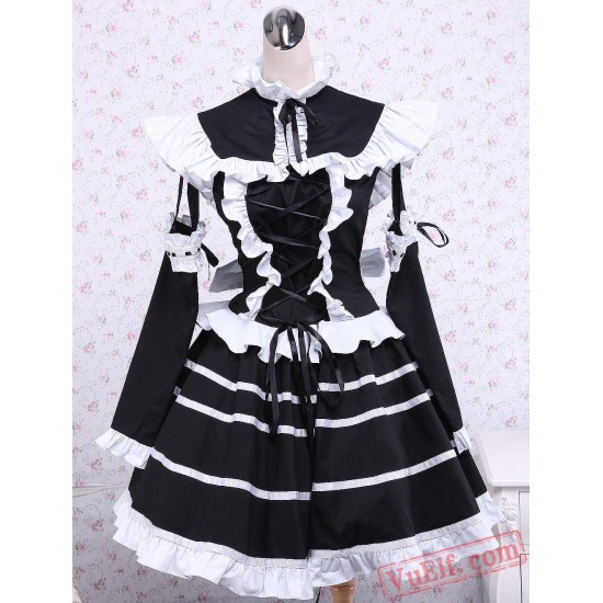 Black Cotton Bandage Striped Gothic Lolita Dress