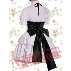 White And Black Cotton Short Sleeve Bow School Lolita Dress