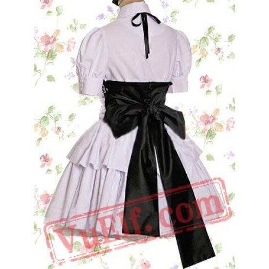 White And Black Cotton Short Sleeve Bow School Lolita Dress