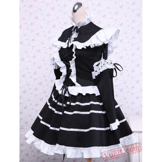 Black Cotton Bandage Striped Gothic Lolita Dress
