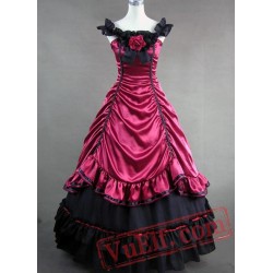 Deep Red and Black Satin Gothic Victorian Gown