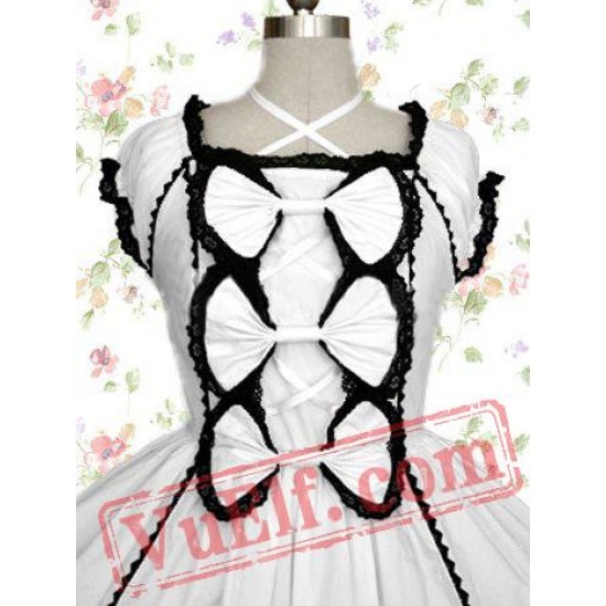 White Bandage Ruffle Cotton Gothic Lolita Dress