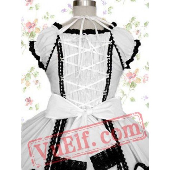 White Bandage Ruffle Cotton Gothic Lolita Dress