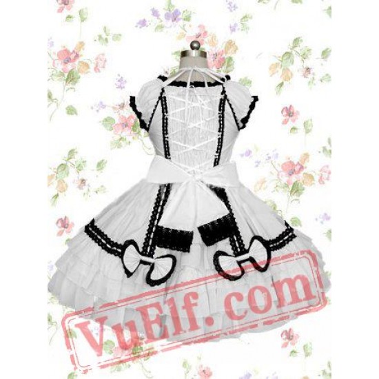 White Bandage Ruffle Cotton Gothic Lolita Dress