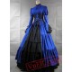 Blue and Black Long Sleeves Gothic Victorian Dress