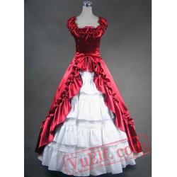 Deep Red and White Gothic Victorian Dress