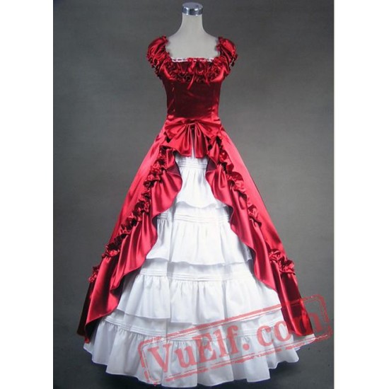 Deep Red and White Gothic Victorian Dress